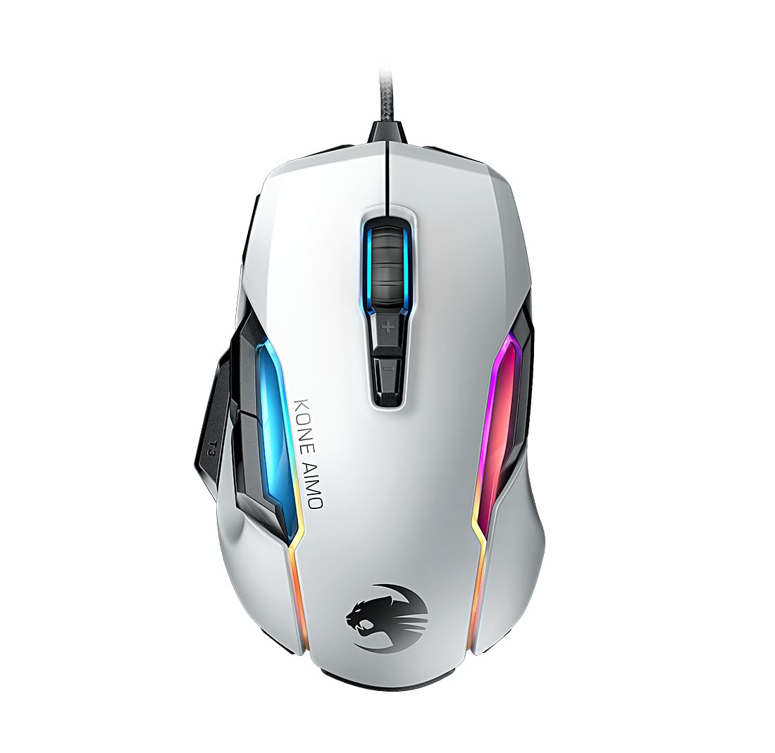 【中古】【人並み外れたに好いたらしい】ROCCAT ゲーミングマウス Kone AIMO Remastered 有線 編み込み 白いこと/白 光学式/16K/多名取り草/130g/MMO RGB Windows 7以後 【日本】