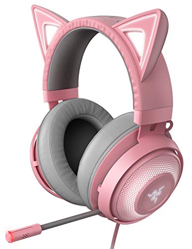 【中古】【非常に良い】Razer Kraken Kitty Quartz Pink ゲーミングヘッドセット USB THX7.1 ネコミミ Chroma ノイズキャンセリングマイク 冷却ジェルパッド PC PS4 PS5