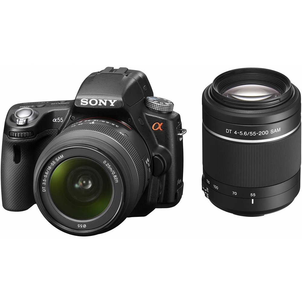 【中古】【非常に良い】SONY デジタル一眼レフ α55(ダブルズームレンズキット) ブラック SLT-A55VY