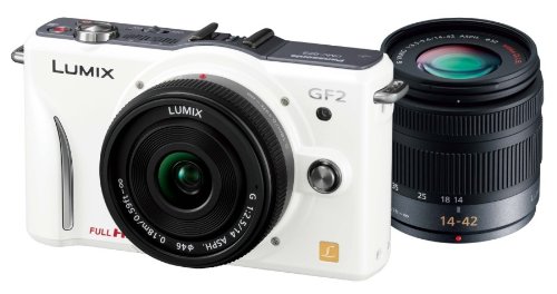 【中古】【非常に良い】パナソニック ミラーレス一眼カメラ GF2 ダブルレンズキット(14mm/F2.5パンケーキレンズ、14-42mm/F3.5-5.6標準ズームレンズ付属) フルハイビジョンムービー一眼 シェルホワイ