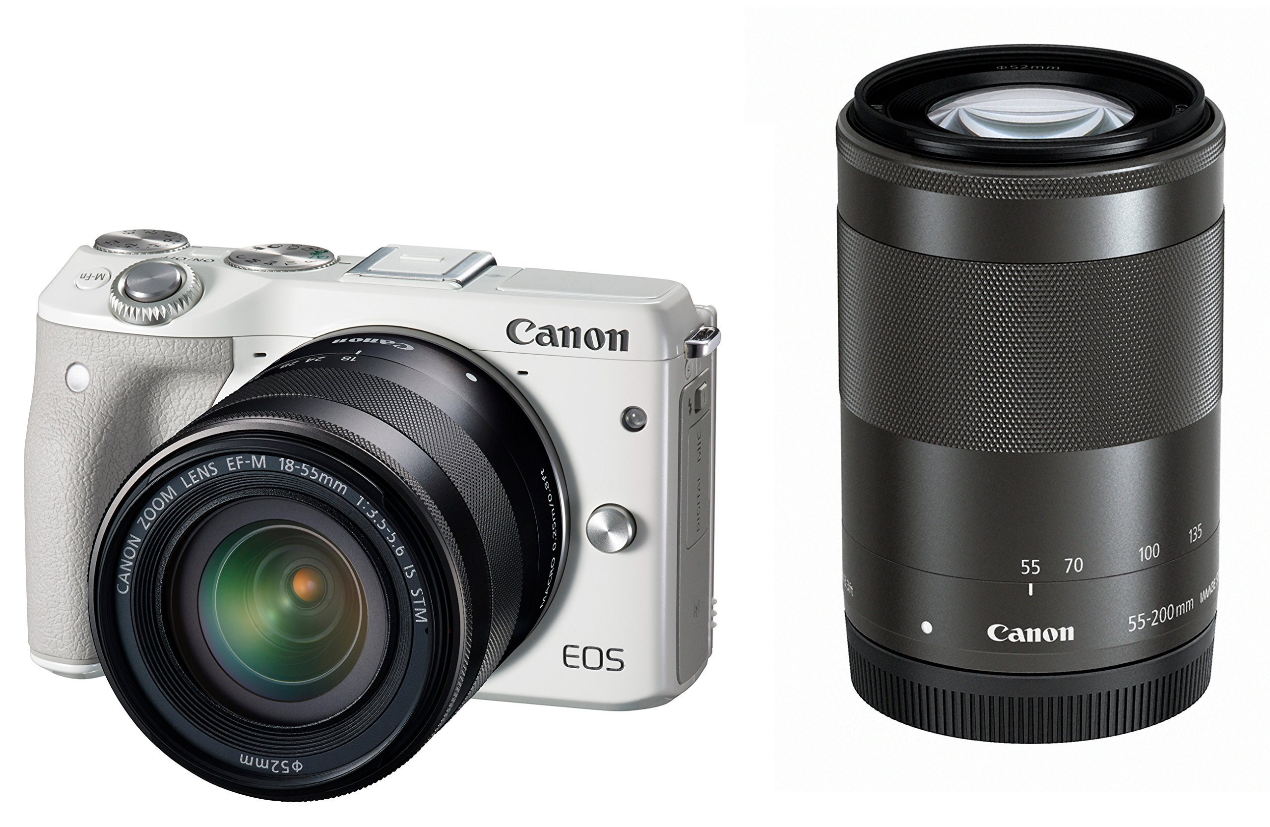 【中古】【非常に良い】Canon ミラーレス一眼カメラ EOS M3 ダブルズームキット(ホワイト) EF-M18-55mm F3.5-5.6 IS STM EF-M55-200mm F4.5-6.3 IS STM 付属