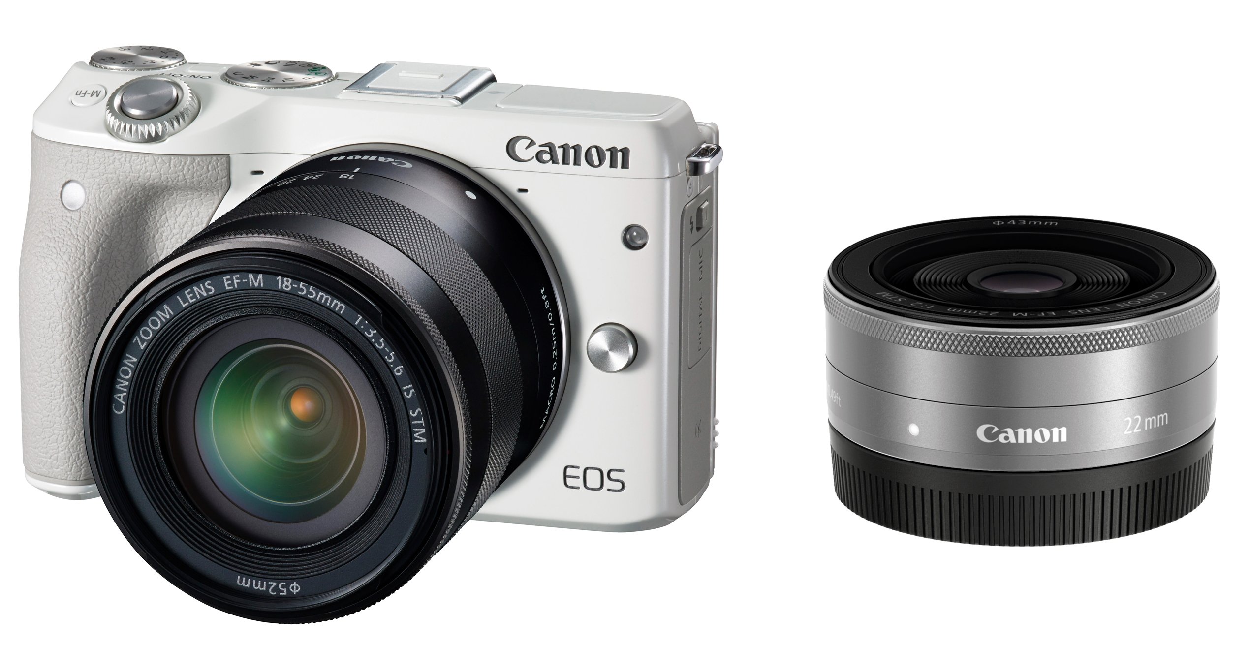 【中古】【非常に良い】Canon ミラーレス一眼カメラ EOS M3 ダブルレンズキット(ホワイト) EF-M18-55mm F3.5-5.6 IS STM EF-M22mm F2 STM 付属 EOSM3WH-WLK