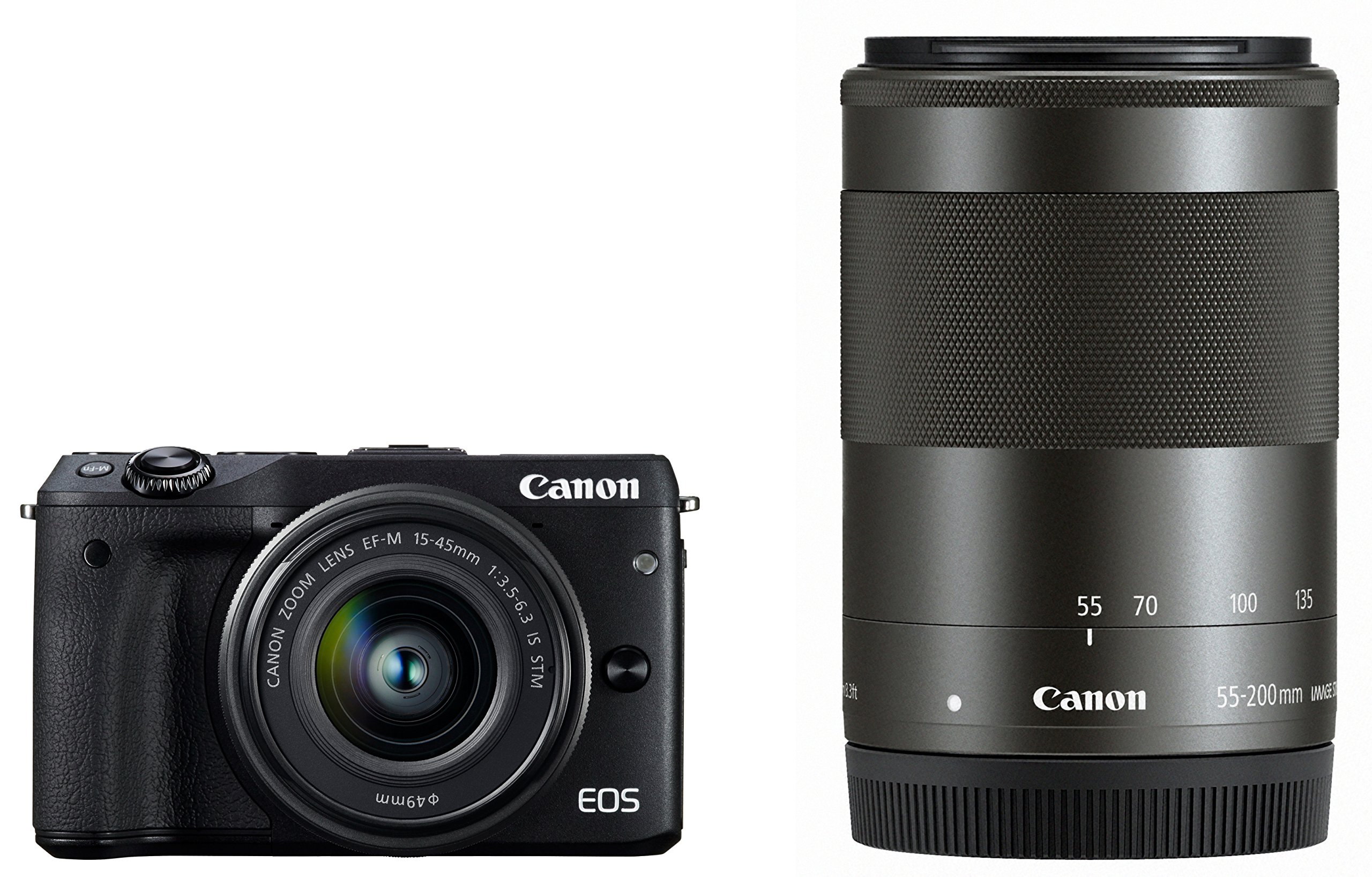 【中古】【非常に良い】Canon ミラーレス一眼カメラ EOS M3 ダブルズームキット(ブラック) EF-M15-45mm F3.5-6.3 IS STM EF-M55-200mm F4.5-6.3 IS STM 付属