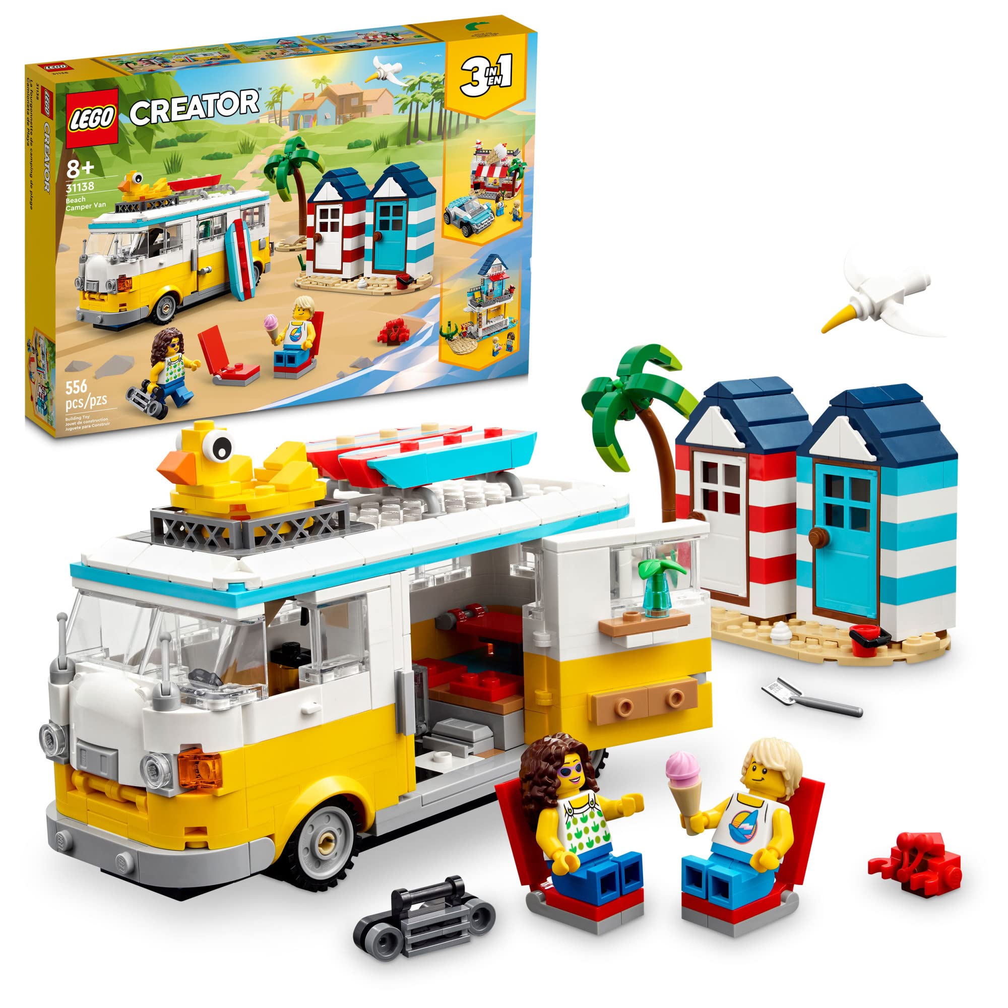 【中古】【非常に良い】LEGO Creator 3イン1 ビーチキャンパーバンビルディングキット キャンピングカーからアイスクリームショップ、ビーチハウスに変身 サーファーの男の子と女の子への素晴らしいギフト ごっこ遊び画像