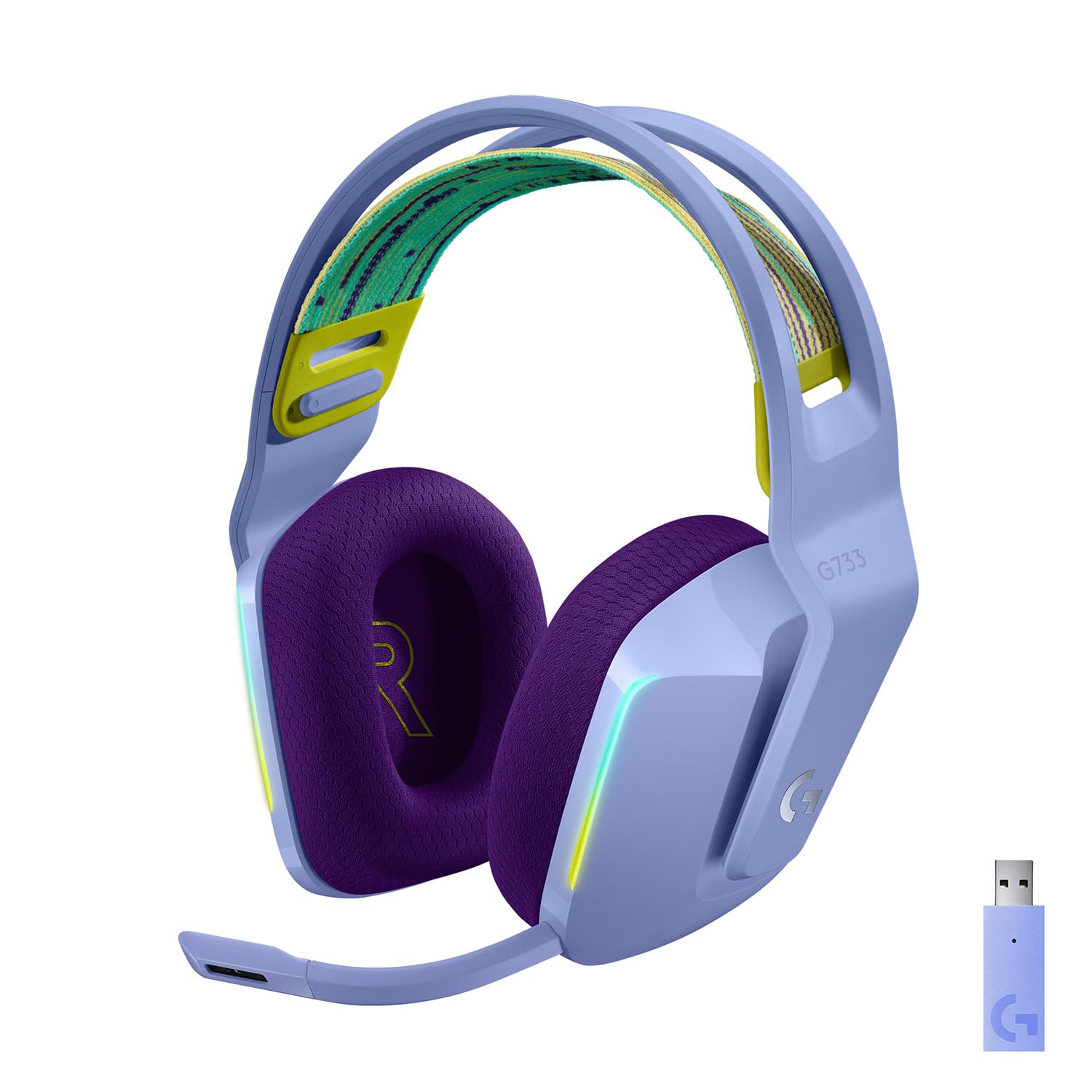 【中古】【非常に良い】Logicool G ワイヤレス ゲーミングヘッドセット G733-LCr LIGHTSPEED 7.1ch マイク付き 266g 軽量 58時間連続使用可能 USB レシーバー LIGHTSYNC