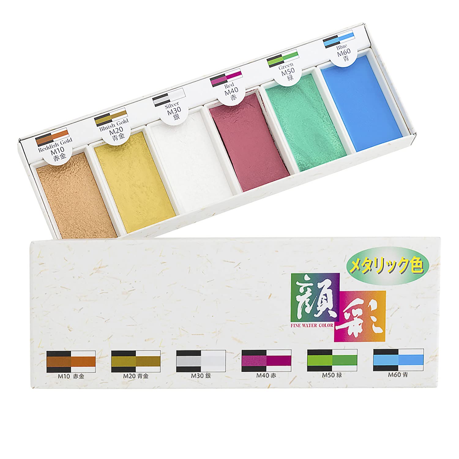 【中古】【非常に良い】墨運堂 絵具 顔彩 メタリック 6色セット 15500