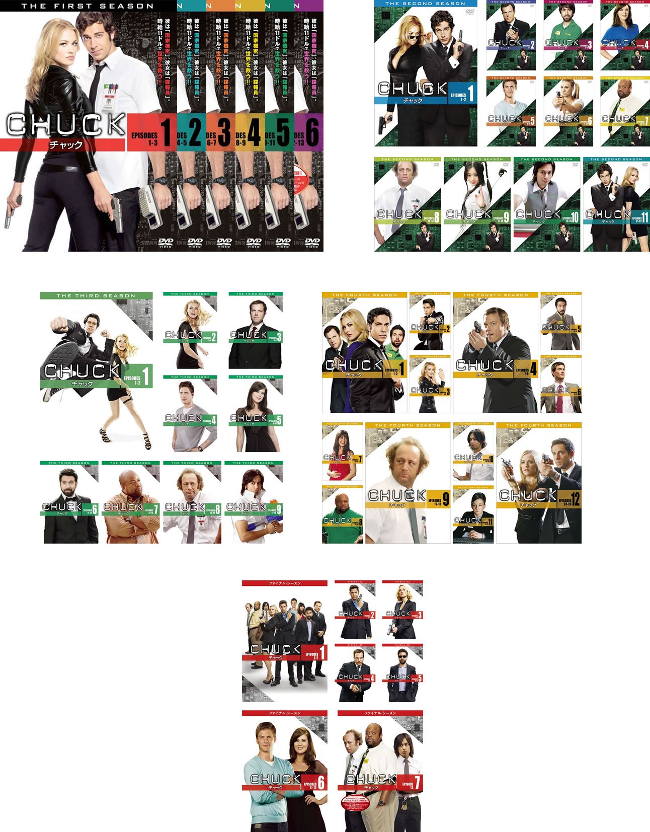 【中古】【非常に良い】CHUCK チャック ファースト シーズン1、セカンド 2、サード 3、フォース 4、ファイナル [レンタル落ち] 全45巻セット [マーケットプレイスDVDセット商品]｜スカイマーケットプラス