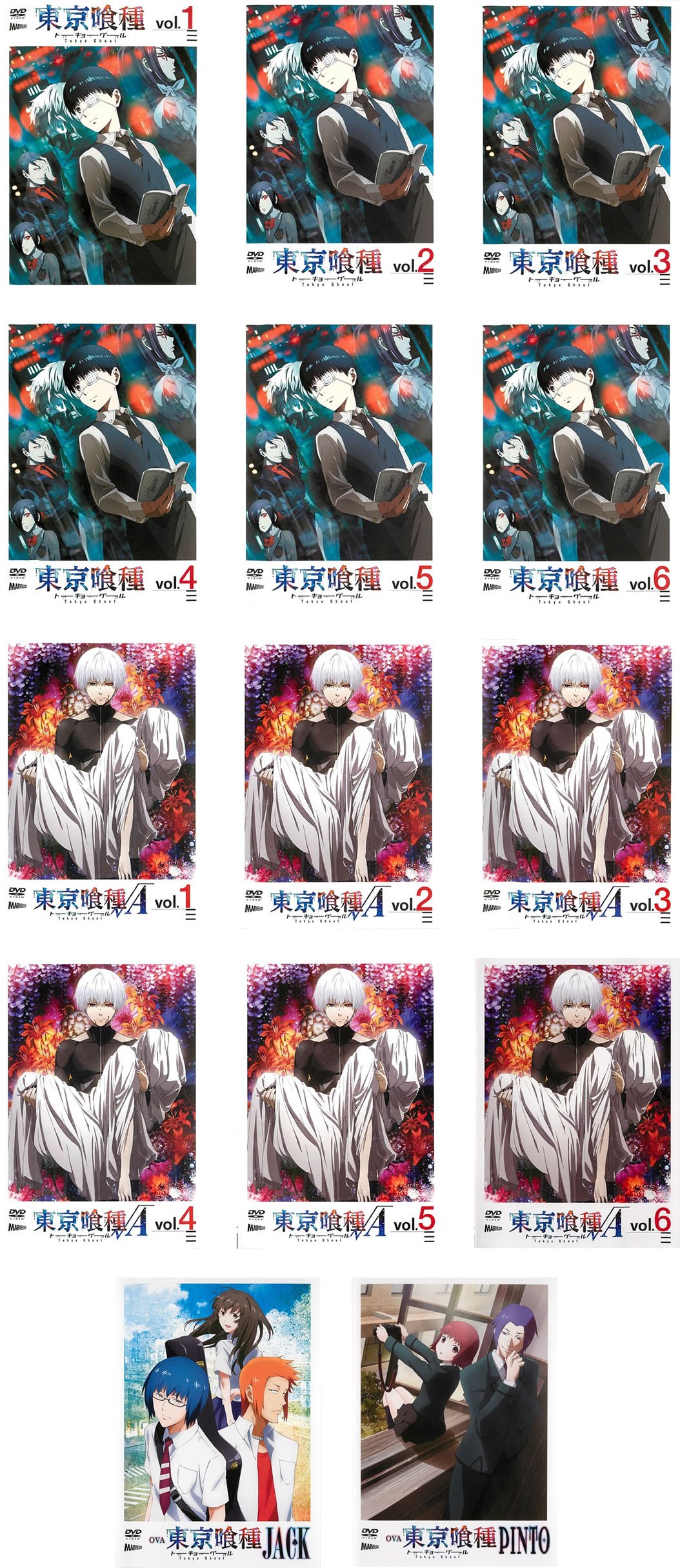【中古】【非常に良い】東京喰種 トーキョーグール 全6巻 + &radic;A 全6巻 + OVA JACK、PINTO [レンタル落ち] 全14巻セット [マーケットプレイスDVDセット商品]｜スカイマーケットプラス