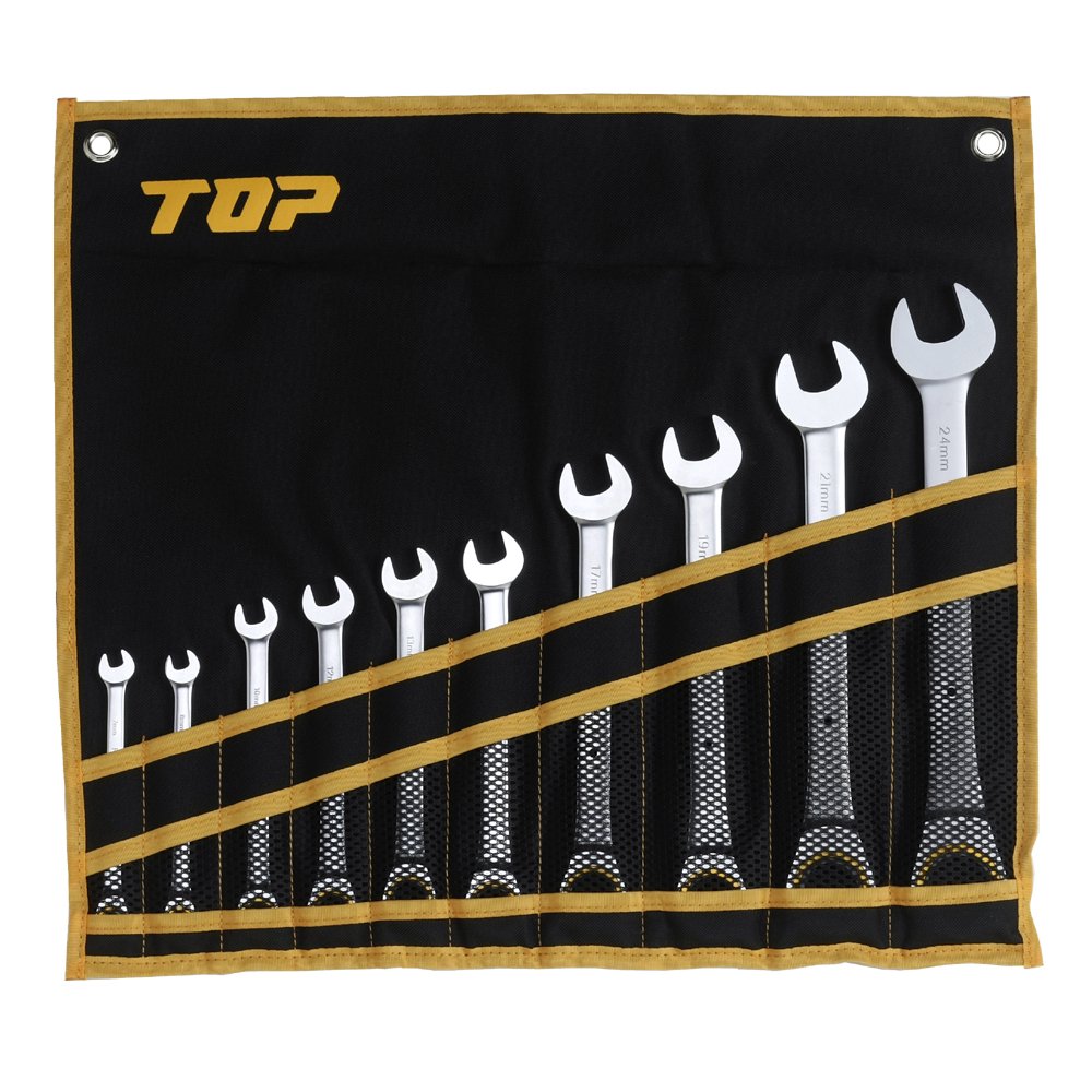 【中古】【非常に良い】トップ工業 (TOP) ラチェットコンビセット10本組 専用工具袋付 8101213141719212224mm ギアレンチ RCW-10000S|スカイマーケットプラス