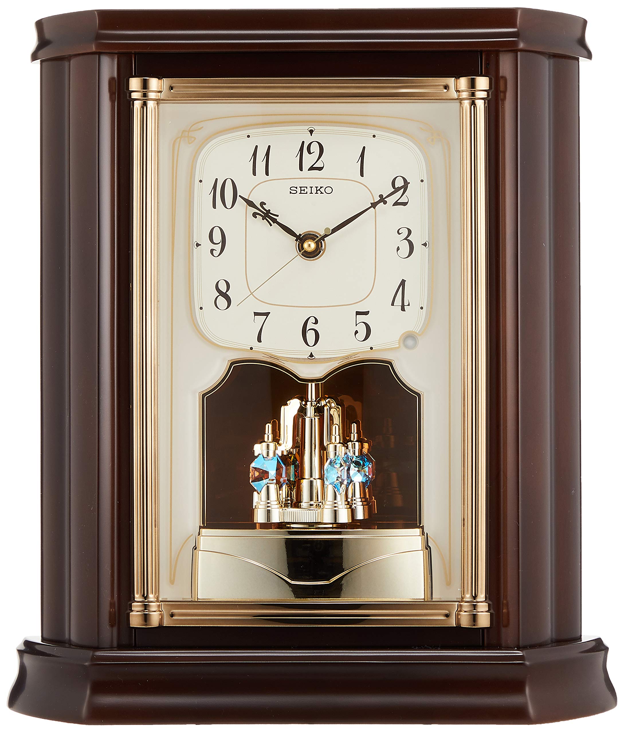 【中古】【人並み外れたに好いたらしい】セイコークロック(Seiko Clock) 置き時計 電磁波 アナログ 回転させる飾りつけ 木枠 濃茶 板目 BY233B SEIKO
