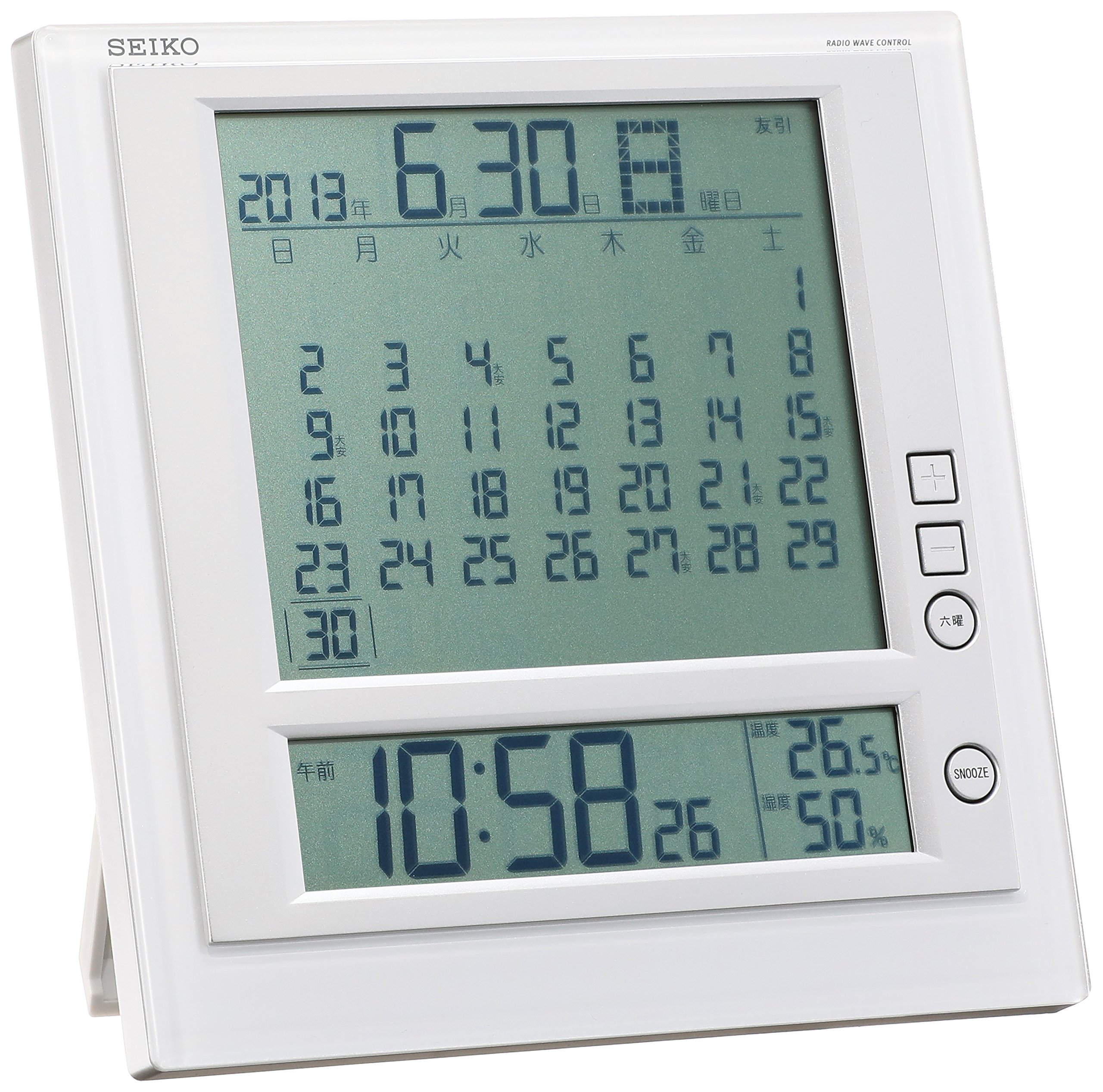 【中古】【非常に良い】セイコークロック(Seiko Clock) 掛け時計 置時計 兼用 マンスリーカレンダー機能 六曜表示 デジタル 電波 目覚まし時計 SQ422W SEIKO