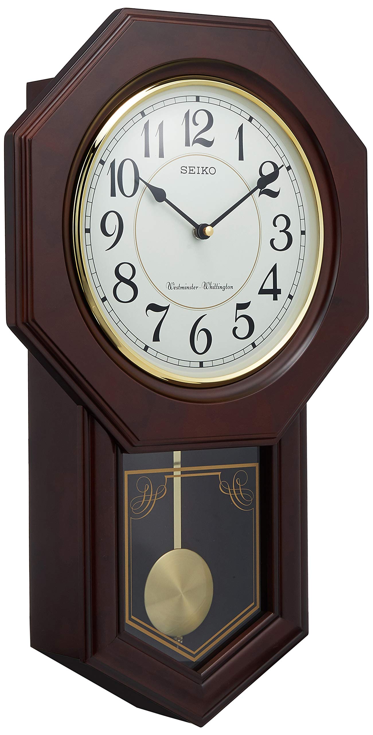 【中古】【非常に良い】セイコークロック(Seiko Clock) 掛け時計 アナログ 報時選択式 チャイム&ストライク 飾り振り子 八角尾長 木枠 濃茶 木地 RQ325B