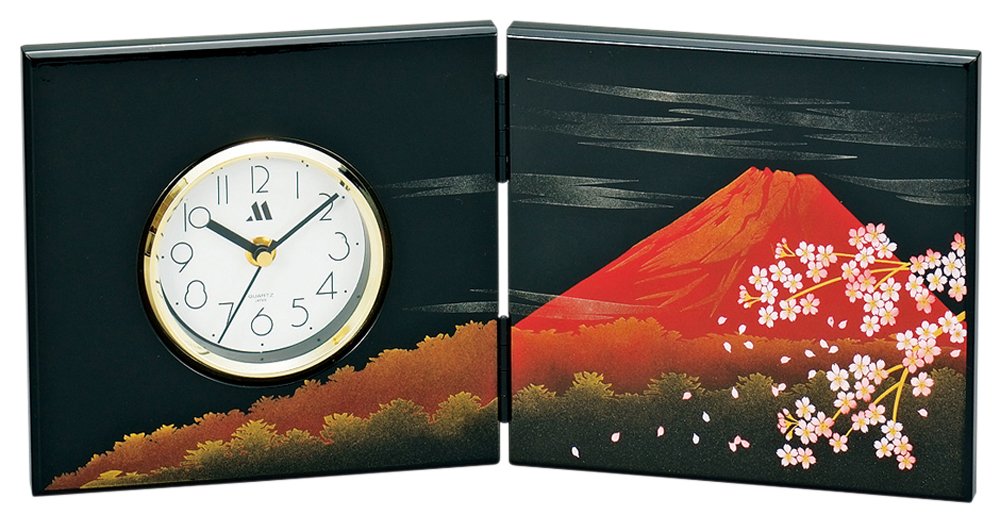 【中古】【非常に良い】ミタニ 山中漆器(Mitani) 屏風時計(中) 富士さくら (富士山)M14326-3