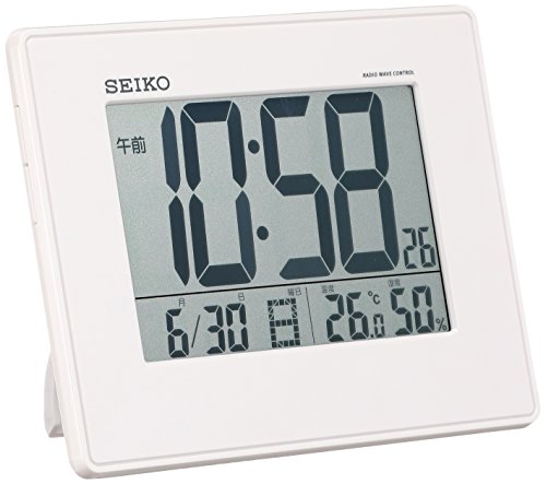 【中古】【非常に良い】セイコー クロック 目覚まし時計 電波 デジタル 掛置兼用 カレンダー 温度 湿度 表示 大型画面 白 パール SQ770W SEIKO