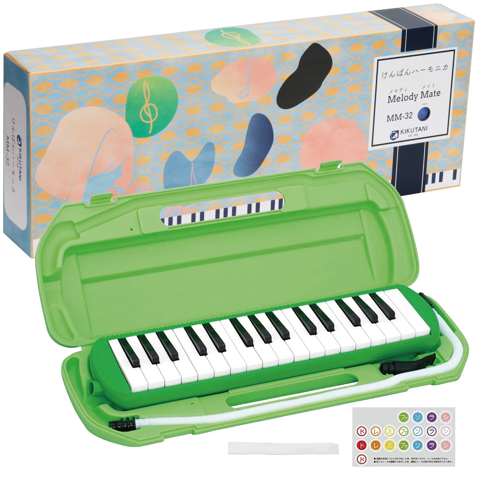 【中古】【非常に良い】キクタニ (Kikutani) 鍵盤ハーモニカ 32鍵 ドレミ表記シール・お名前シール付 グリーン MM-32 GREEN
