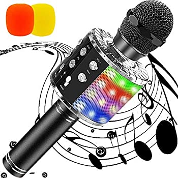 【中古】【非常に良い】[LEDライト付き最新版]カラオケマイク ワイヤレスマイク 音楽再生 LEDライト付き 大容量2600mAh 8-10時間連速使用 魔法音変える ノイズキャンセ