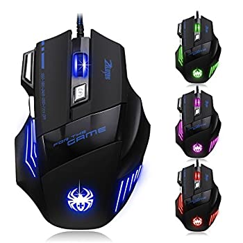 【中古】zelotes 7200 DPI 7名取り草 専門的 LED 光学式 USB 有線 ゲーミングマウス ゲーマー用