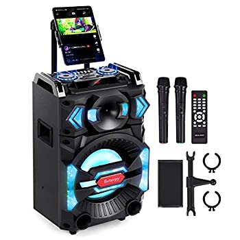 【中古】ワイヤレスマイクスピーカーセット 充電式 カラオケ 路上ライブ カラオケシステム 最大出力 240W TWS&FM＆録音機能搭載 LEDデジタル ディスプレ