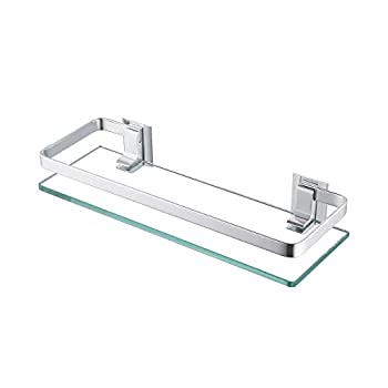 【中古】(未使用･未開封品)KES ガラスシェルフ ガラス棚 化粧棚 壁掛け シャワーラック 収納 洗面所 強化ガラス アルミ 厚さ8mm A4126A