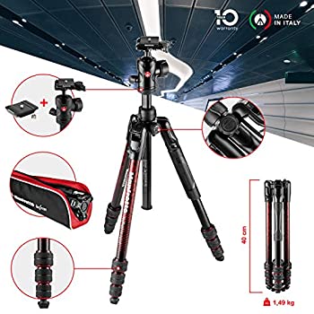【中古】Manfrotto 三脚 Befreeアドバンス アルミ 4段 自由雲台 ツイストロック式T三脚キット レッド MKBFRTA4RD-BH