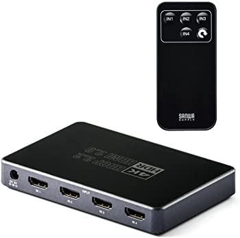 【中古】【非常に良い】サンワダイレクト HDMI切替器 4K 60Hz 4入力1出力 HDR HDCP2.2 リモコン付 PS4 PRO/Xbox One 対応 アナログ音声出力対応 400-SW029