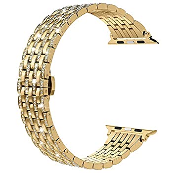 【中古】HJIN ラインストーン ダイヤモンド ウォッチバンド ステンレススチールバンド 交換用ストラップ Apple Watchシリーズ4 3 2 1に対応 42mm 44mm