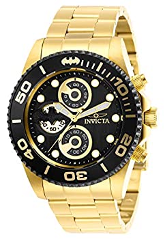 【中古】Invicta Men\u0027s DC Comics Gold-Tone Steel Bracelet \u0026 Case Quartz Black Dial Analog Watch 29060