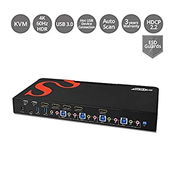 【中古】(未当て嵌める･未開封品)SIIG 4界面 HDMI 2.0 4K HDR KVM取り替えっこ かっこ良いコンソール USB 3.0 マルチメディアシステム付き添い人 (CE-H25611-S1)