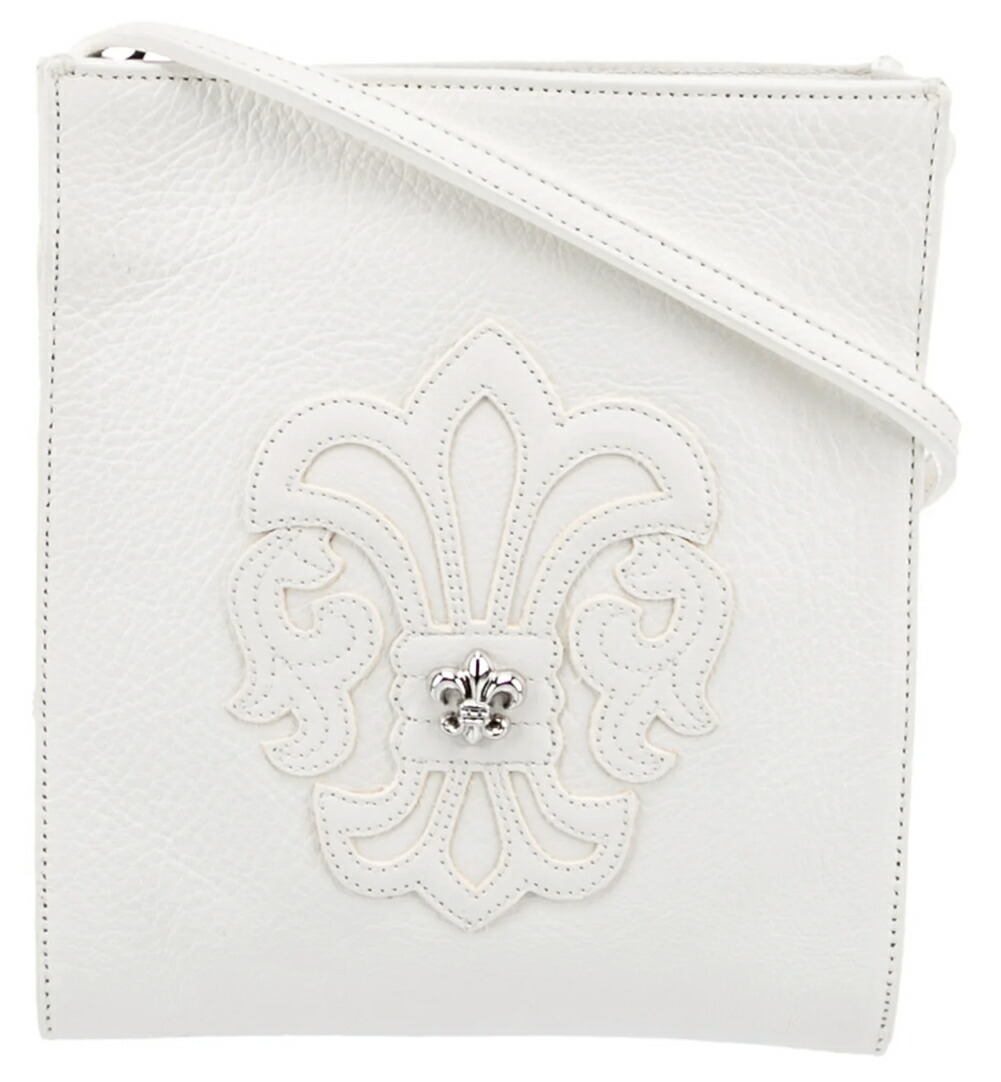 +Chrome Hearts+ Fleur Dog Adams shoulder bag【中古】 Chrome Hearts Doc Adams Fleur De Lis Suede Orange Handle Bag