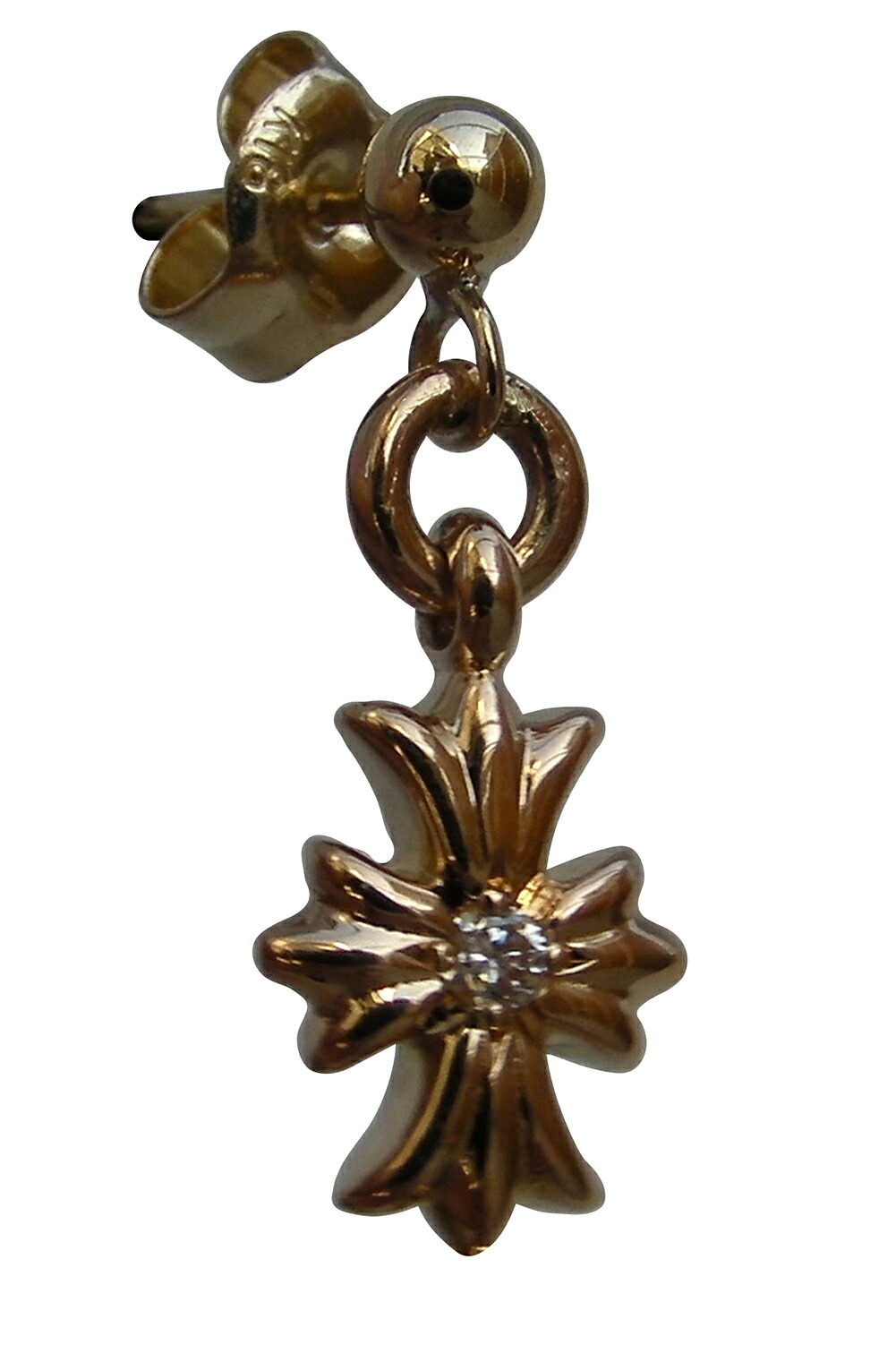 Boucles D'oreilles Chrome Hearts - Cœurs Minuscules Avec Goutte Et 2 Diamants, Argent SV925, Occasion Bon état