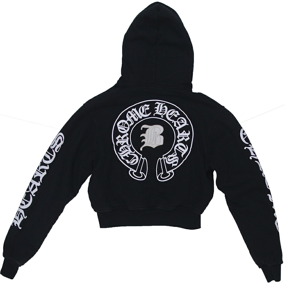 Chrome Bella Hadid クロムハーツ商品のみを取り扱ったクロムハーツ専門店です Hearts パーカー W Leather スウェットパーカー Hadid Skytrek ブラック 中古 W Leather Bella Hadid Hoodie クロムハーツ Patches コラボ Zip