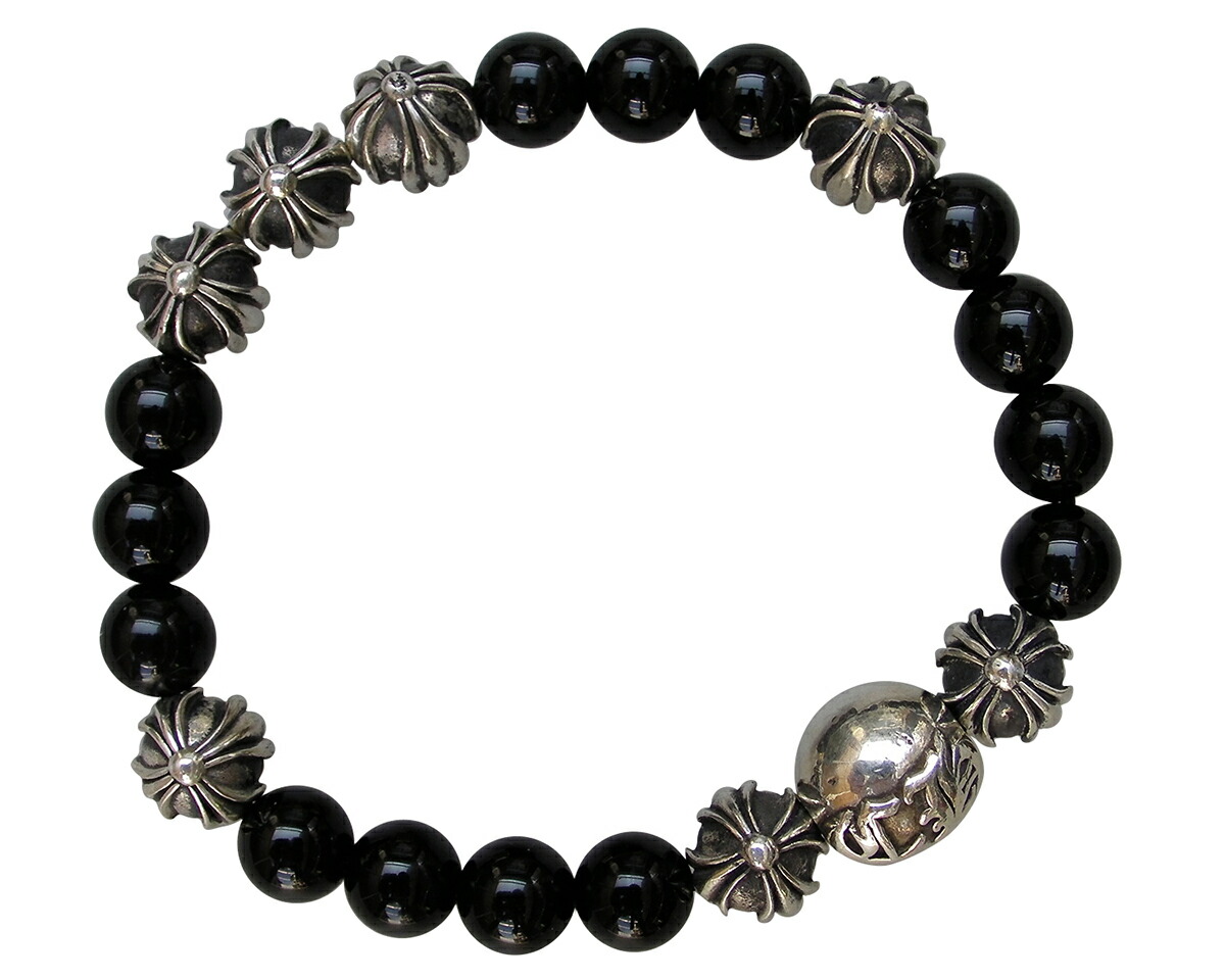 クロムハーツ ブラック ビーズブレスレット 8MM カットアウトクロス