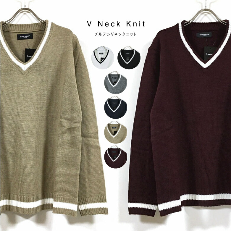 楽天市場 チルデン Vネック ライン ニット セーター 長袖 7g メンズ 送料無料 アクリルセーター ストリート系 ファッション カジュアル インナー アウター 無地 白 オフホワイト 黒 ブラック グレー 紺 ネイビー ベージュ ワイン M L Xl Slab