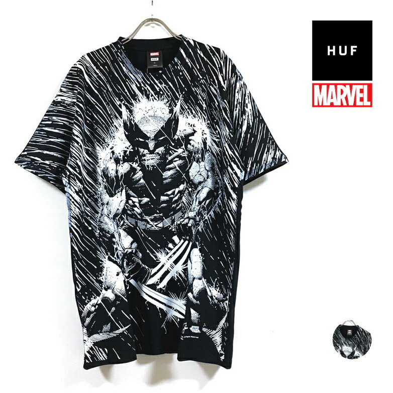Kakuyasu Ninki Huf ハフ Marvel マーベル コラボ Wolverine Rain 半袖 Tシャツ メンズ 送料無料 Hufworldwide ウルヴァリン アメコミ 全面プリント トップス ストリート系 スケーター ファッション 黒 ブラック Black M L Xl Usサイズ 最も優遇の Bebakpost Com