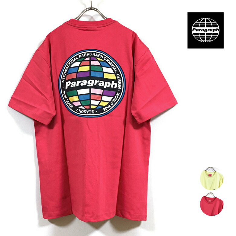 Paragraph パラグラフ Tシャツ 半袖 007 ユニセックス 【 送料無料 】 made in korea seoul ソウル 韓国 ファッション ワイド ビッグシルエット 胸刺繍 バックプリント ビッグT ストリート系 スケーター オーバーサイズ メンズ レディース イエロー ピンク フリー