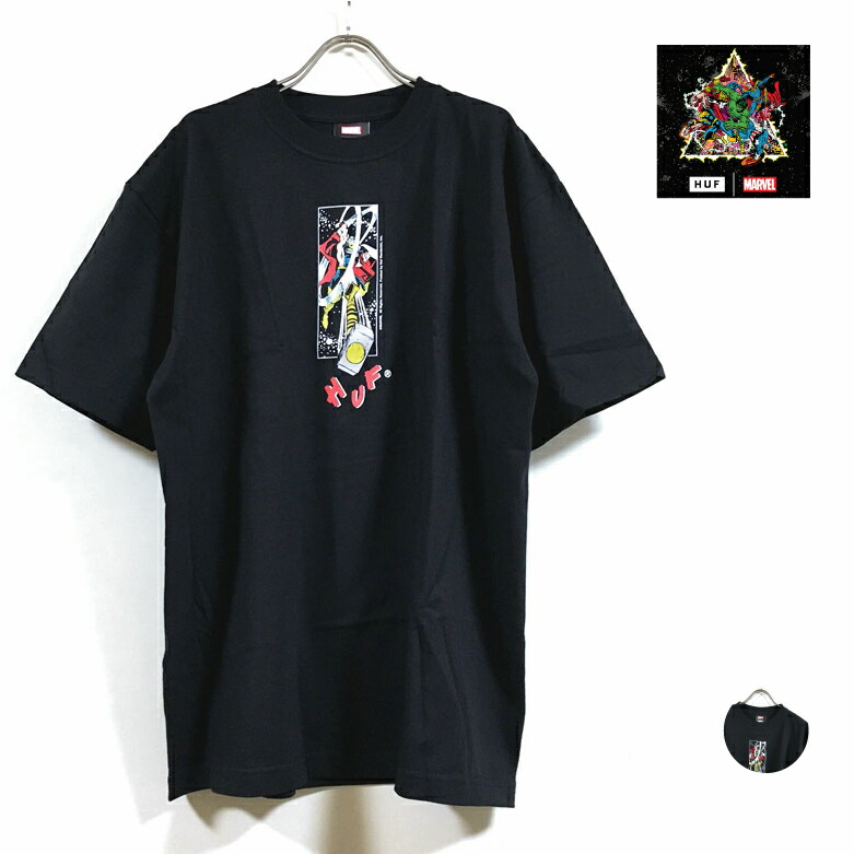 HUF X MARVEL SMASH UP T-SHIRT マーベル コラボ Tシャツ HUF×MARVEL【ハフ×マーベル】SMASH UP T-SHIRTS BLACK