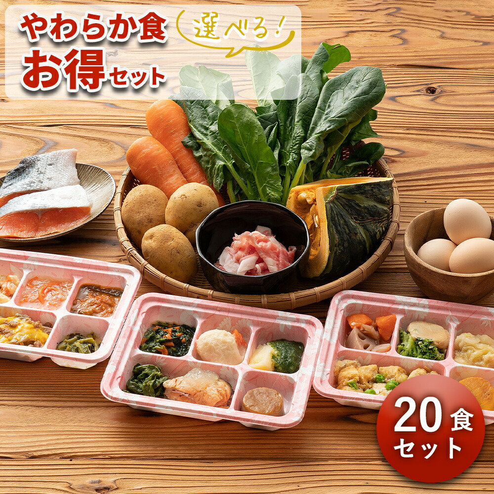 選べる やわらか食20食セット 20食分 20食 柔らかい 歯茎と舌で潰せる 舌でつぶせる 宅配弁当 冷凍弁当  介護食 栄養食 レンジ調理 国内製造 管理栄養士 監修 弁当 凍結含浸法 嚥下 嚥下食 高齢者 自宅療養 健康直球便 冷凍 惣菜 おかず 詰め合わせ セット