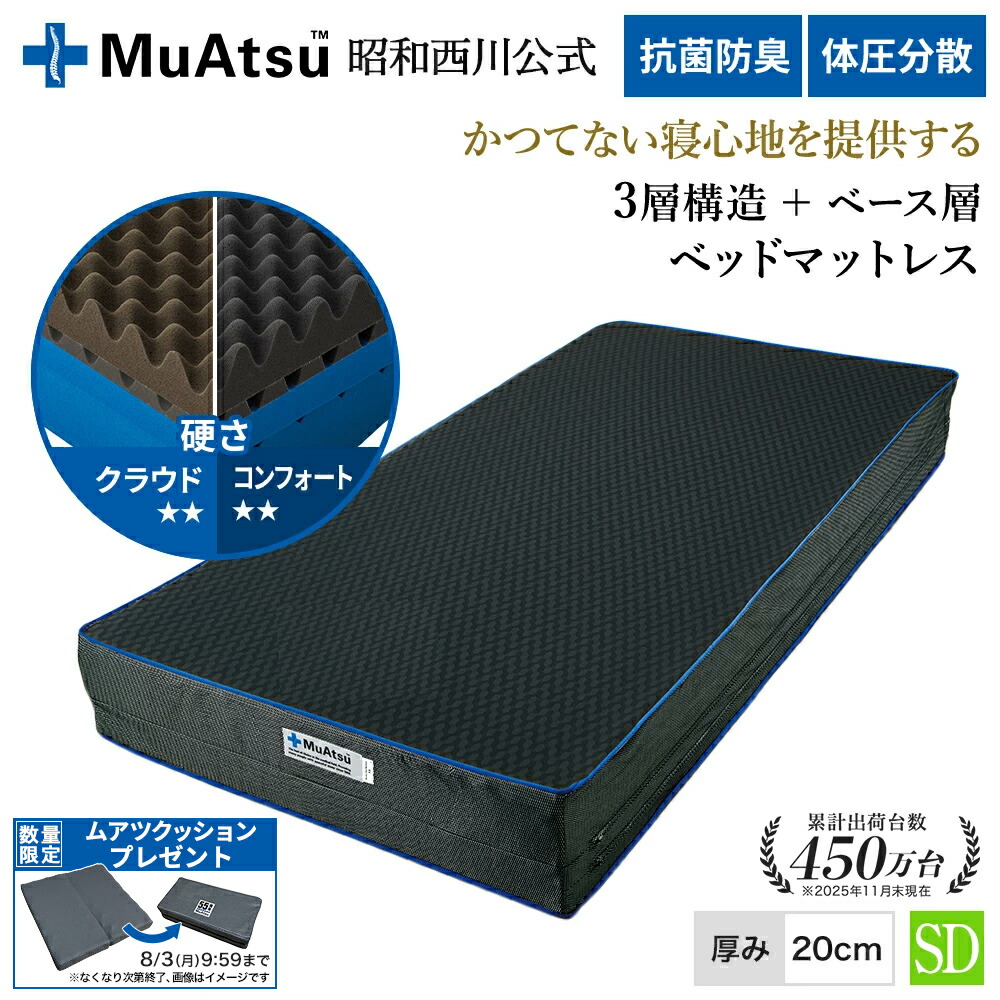 昭和西川 ムアツ ベッドマットレスXX セミダブル ウレタン 凹凸構造 体圧分散 厚さ20cm 抗菌 防臭 通気性 側地洗濯可 ムアツ ベッド「ムアツクッションプレゼント対象」|【昭和西川公式】ムアツSHOP