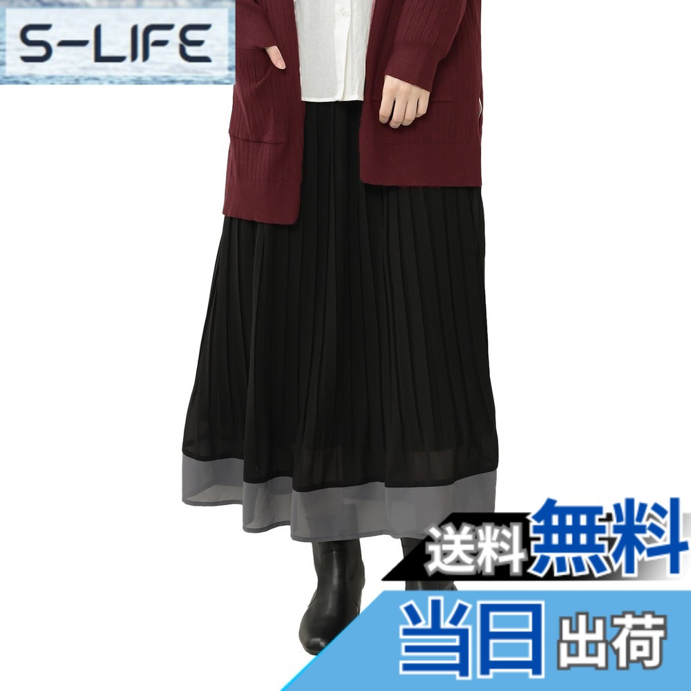 【送料無料】[JANJAM] 大きいサイズ レディース プリーツスカート ロング丈 ウエストゴム シフォン素材 ボトムス 色：ブラック、サイズ：5L
