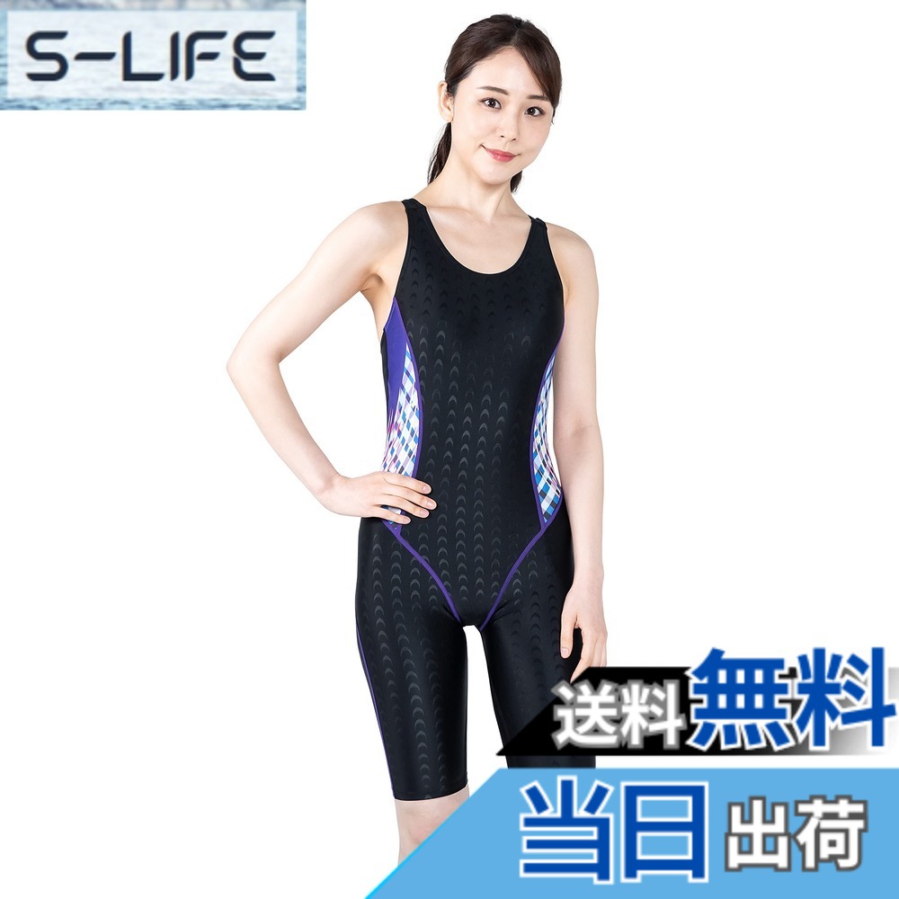 【送料無料】[SPOXIA] 競泳水着 レディース フィットネス水着 女性 体型カバー 競泳用 スイムウェア 女性用 色：パープル（黒地x紫柄）、サイズ：XL