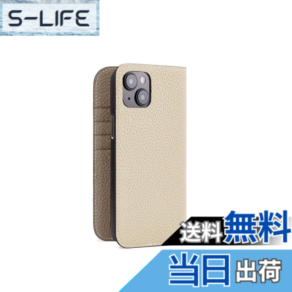【貨物輸送無料】【ボナベンチュラ】当用日記入れもの シュリンクレザー 色：象牙色 x エトープ、大きさ：iPhone 14 Plus
