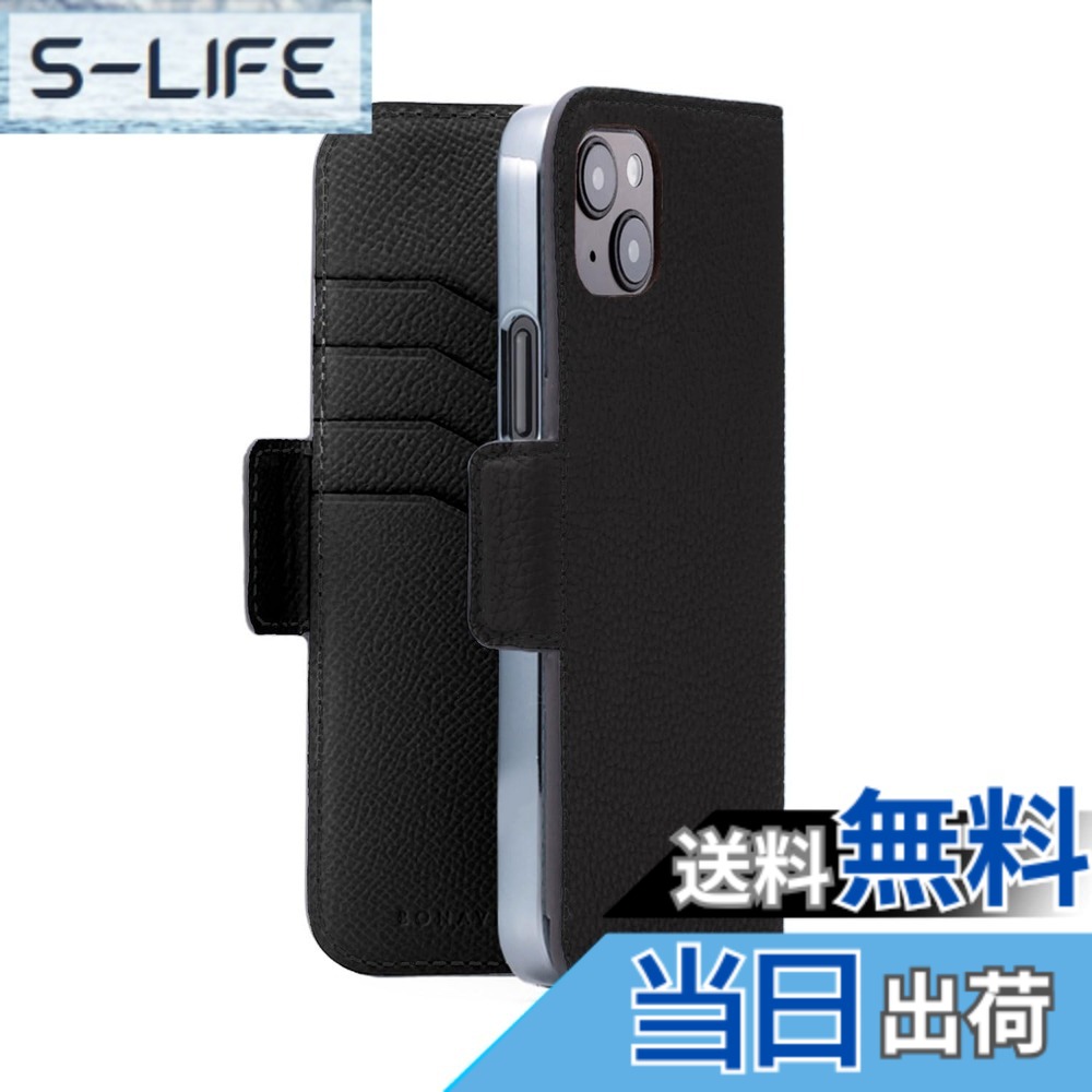 【貨物輸送無料】【BONAVENTURA】スタンドダイアリーケース シュリンクレザー BKAT15PL 色：黒いこと、大きさ：iPhone 15 Plus