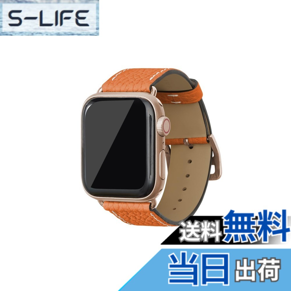 【貨物輸送無料】[BONAVENTURA] Apple Watch用 なめし革周波数帯域 本革 シュリンクレザー Apple Watch Series相応う 1-10 SE(第1・2時人) 相応う 色：なめし革:オレンジ色 / アダプタ：ゴールド、大いさ：44粍/45粍/46粍/49粍, M/L大いさ
