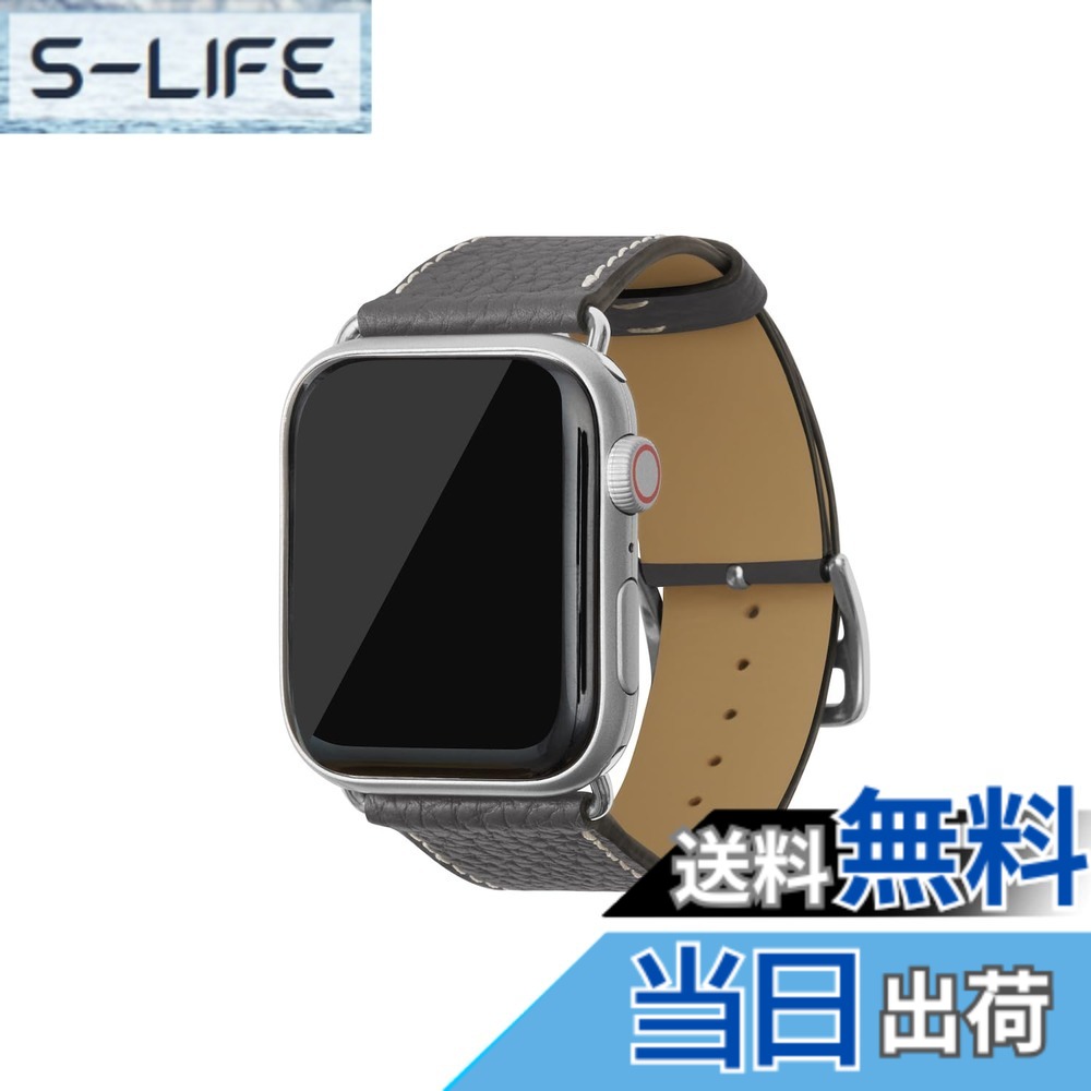 【貨物輸送無料】[BONAVENTURA] Apple Watch用 なめし革周波数帯域 本革 シュリンクレザー Apple Watch Series相応う 1-10 SE(第1・2時人) 相応う 色：なめし革:暗灰色薄墨色 / アダプタ：しろがね色、大いさ：44粍/45粍/46粍/49粍, M/L大いさ