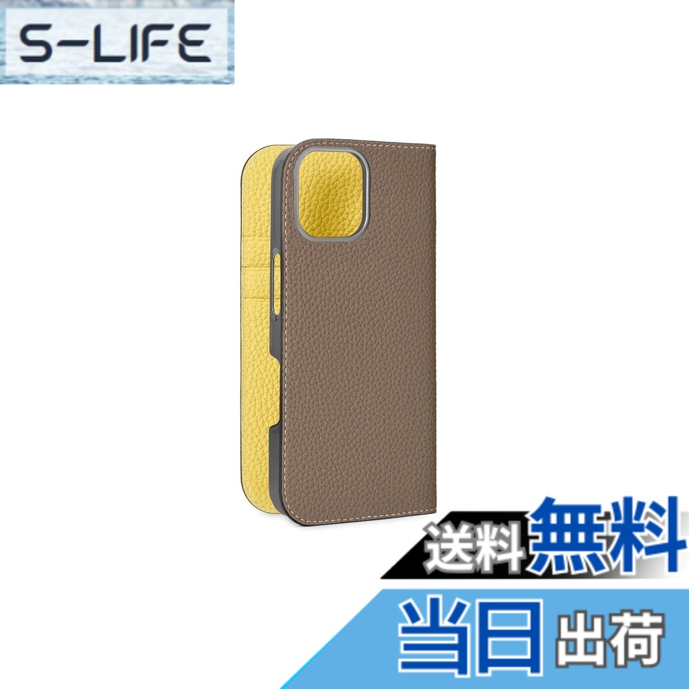【送料無料】【BONAVENTURA】ダイアリーケース シュリンクレザー iPhone16Pro BODT16P 色：エトープ x イエロー、サイズ：iPhone 16 Pro