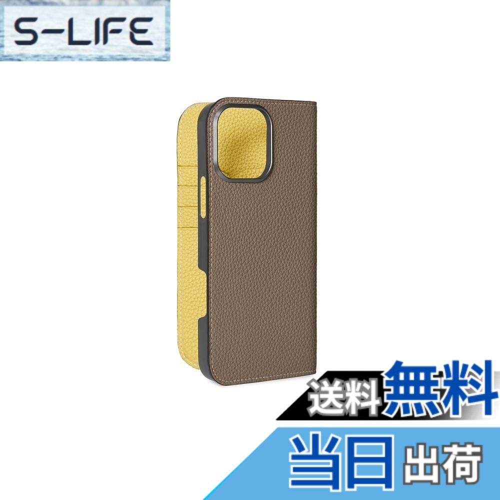 【貨物輸送無料】【BONAVENTURA】当用日記容れもの シュリンクレザー iPhone16ProMax BODT16PM 色：エトープ x 黄色、大きさ：iPhone 16 Pro Max