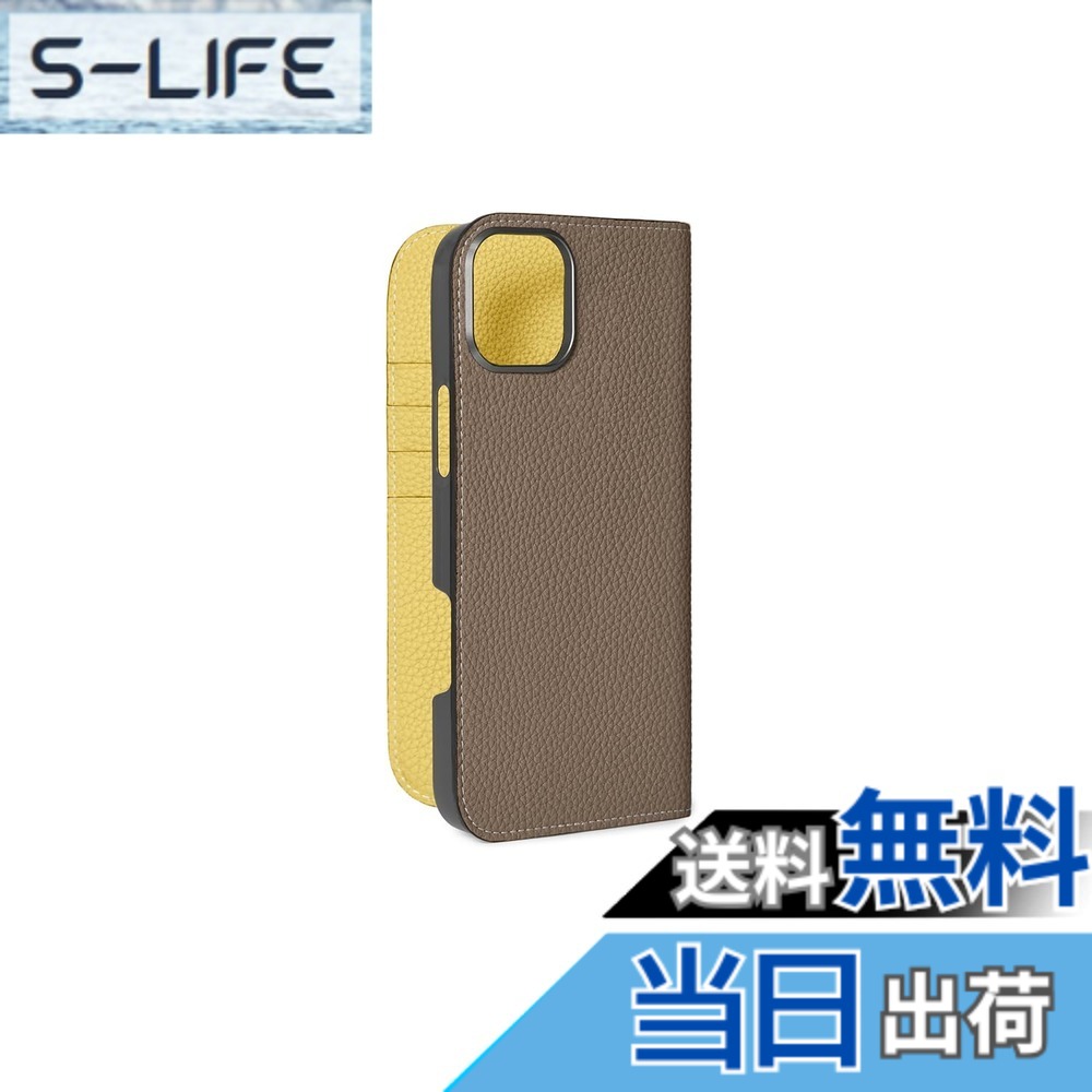 【貨物輸送無料】【BONAVENTURA】当用日記入れもの シュリンクレザー iPhone16Plus BODT16PL 色：エトープ x 黄色、大きさ：iPhone 16 Plus