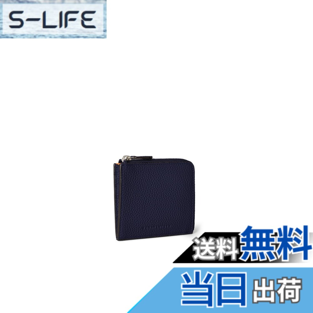 【貨物輸送無料】【BONAVENTURA】L字ジップ ウォレット シュリンクレザー 色：米国海軍 x オレンジ色
