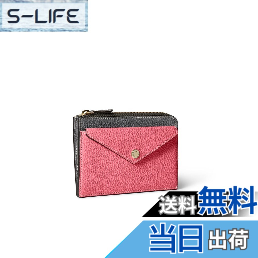 【貨物輸送無料】【BONAVENTURA】エンベロープミニジップウォレット 色：暗灰色 x アザレ、大いさ：Small