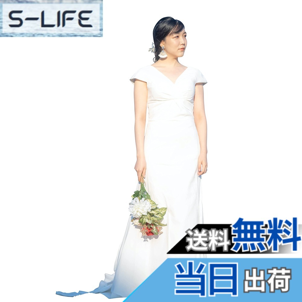 【送料無料】[EightSTAR Dress] 前撮り ウエディングドレス 白 ナチュラル 二次会 背中あき シンプル 結婚式 スレンダーライン 花嫁 主役 Aライン ドレス フォトウエディング 色：ホワイト、サイズ：S｜S-LIFE